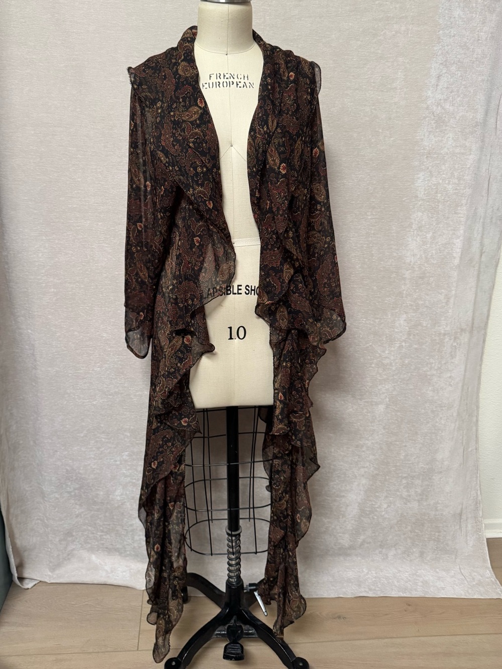 Free People Sheer Brown Paisley Ruffle Duster - Picture 4 of 9
